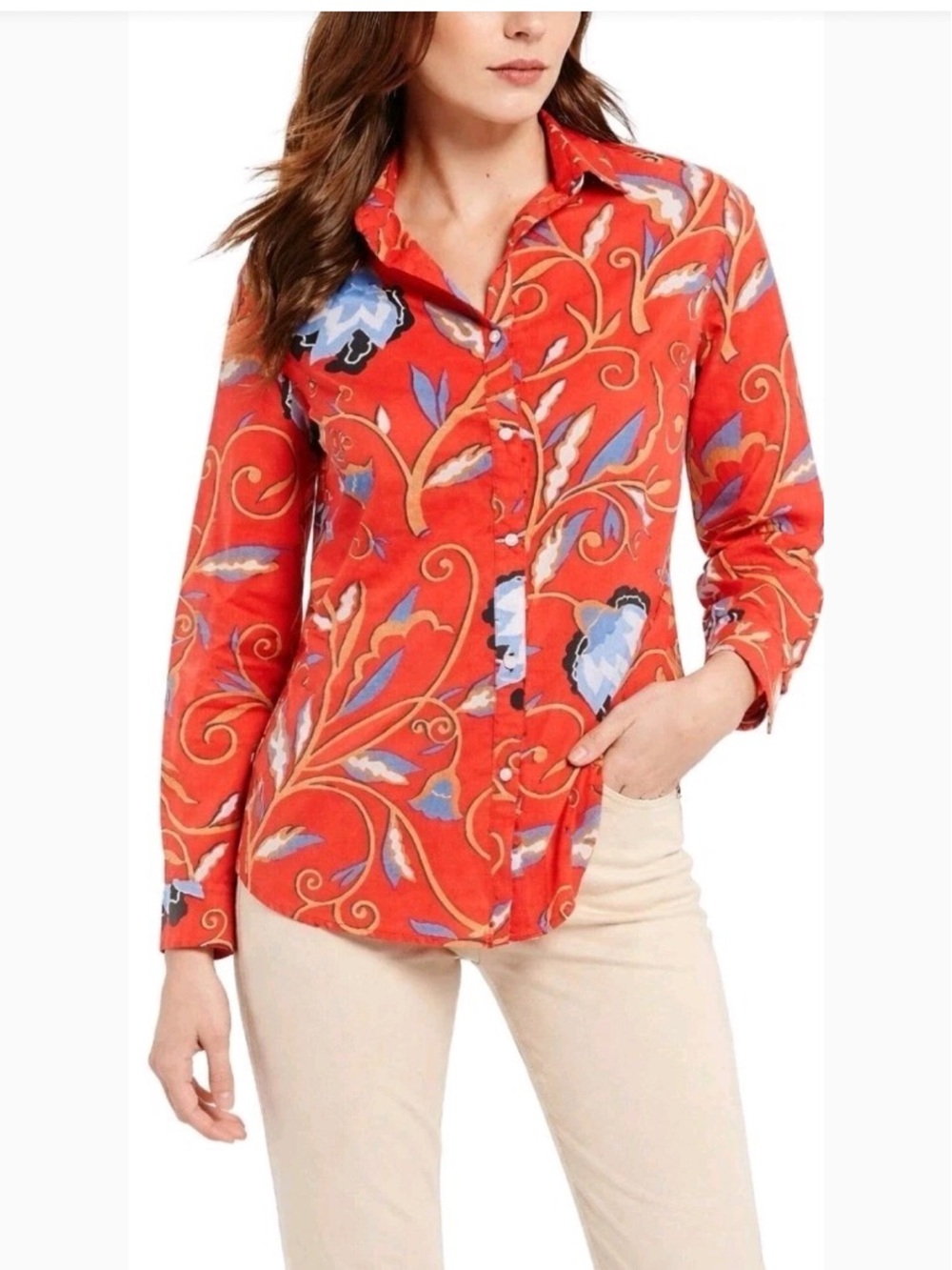 J McLaughlin Lois Floral Button Up Cotton Shirt Cottagecore Resort Coastal Lux M